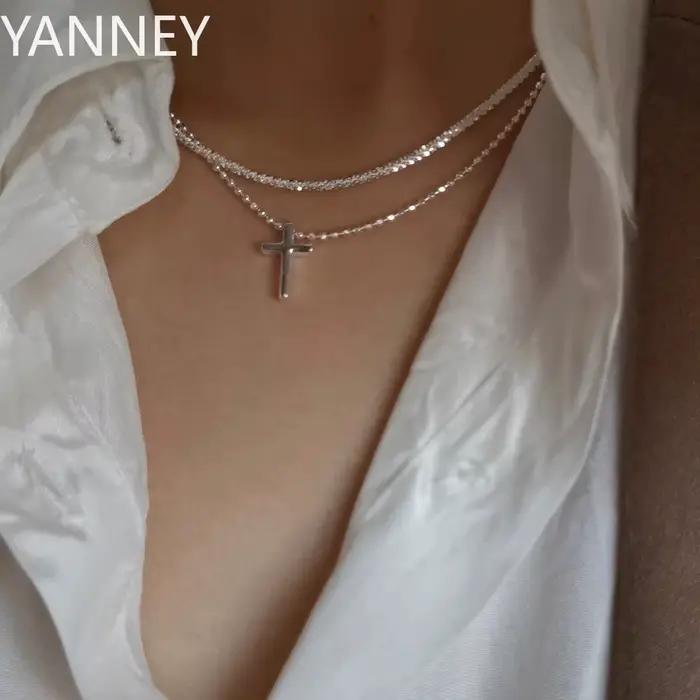 Collier en argent 925 brillant pour femmes, 40-75cm, clavicule à la mode, accessoires de bijoux de fête de mariage coréens pour filles
