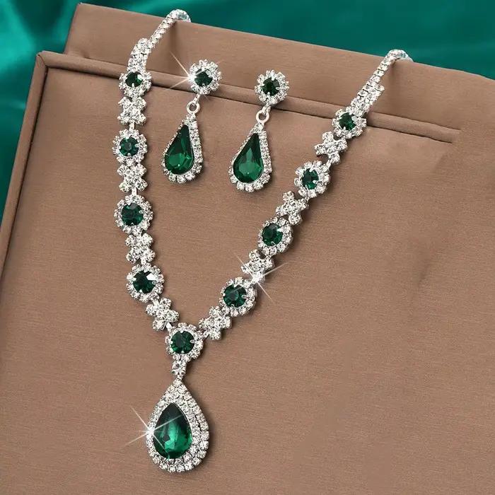 Ensemble de 3 colliers gouttelettes de cristal pour femmes, avec boucles d'oreilles, accessoires pour robe de soirée de mariage