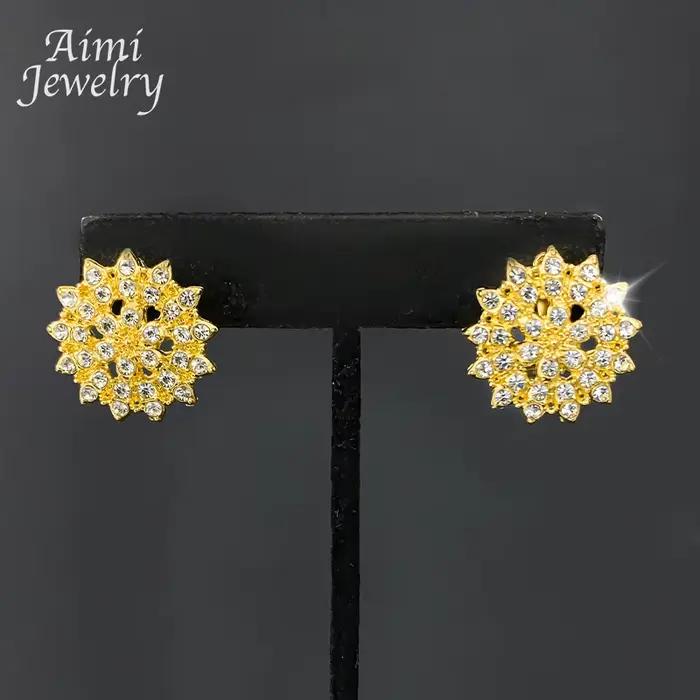 Ensemble de bijoux de luxe plaqué or avec strass brillants pour femmes, collier, boucle d'oreille, Bracelet, bague, bijoux en zircone, cadeaux de fête de mariage