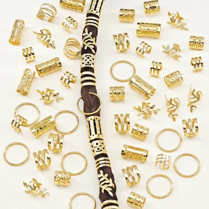 60 pièces bijoux de cheveux pour tresses accessoires pour femmes filles anneau de cheveux en métal pince de manchette pour Dreadlock cheveux tresse bijoux décorations