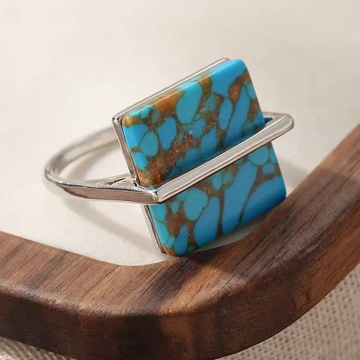 Bague Cube Turquoise Synthétique Boho