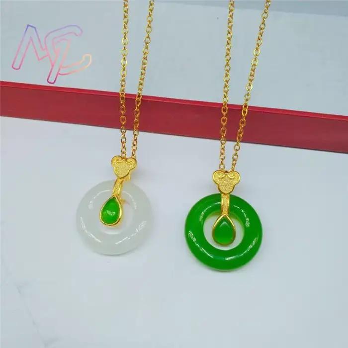 Bague en Jade naturel, pendentif, collier, bijoux réels, cadeaux Vintage pour femmes, pierre Talismans porte-bonheur, breloque en pierres précieuses sculptées