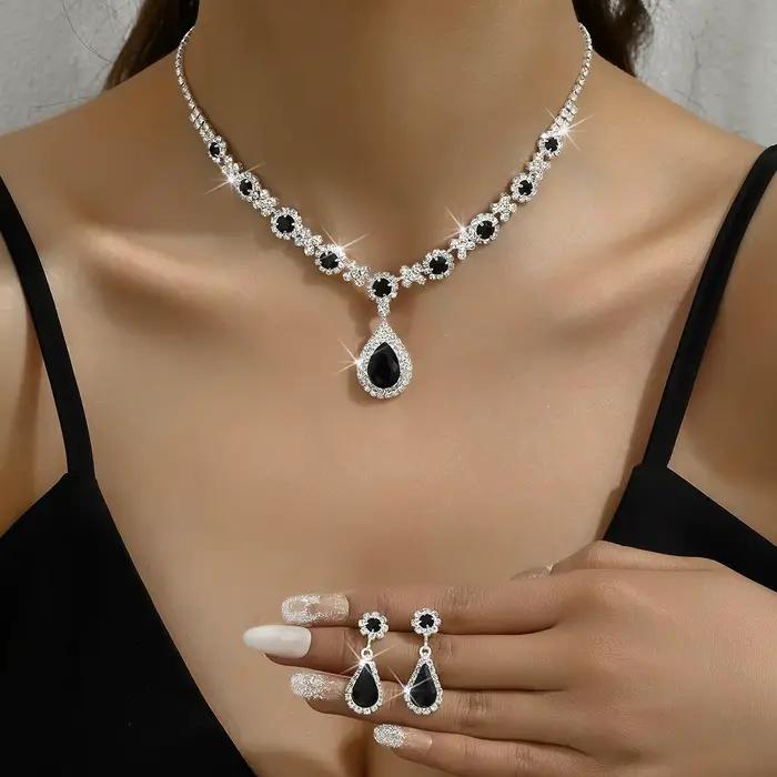 Ensemble de 3 colliers gouttelettes de cristal pour femmes, avec boucles d'oreilles, accessoires pour robe de soirée de mariage