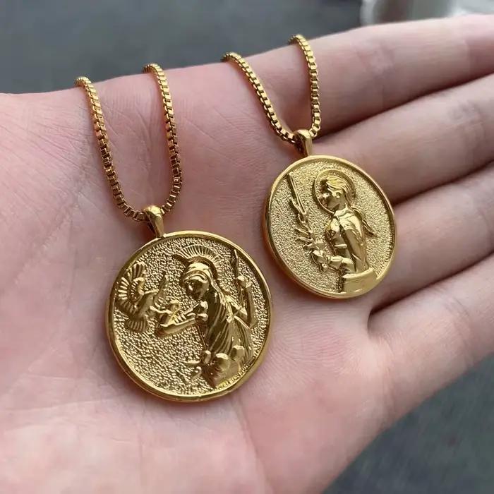 Collier esthétique avec pendentif pièce de monnaie déesse Athéna pour femme, en acier inoxydable, style vintage, bijoux, collier ras du cou, Collier Femme