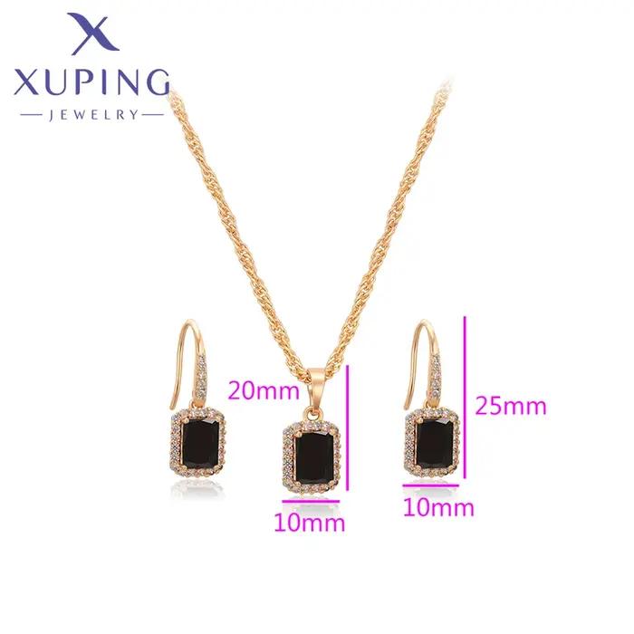 Xuping Jewelry Nouvelle Collection – Ensemble Collier et Boucles d'Oreilles Huggies Rectangulaires Dorées pour Femme – Cadeau Idéal Anniversaire ou Fête X001245936