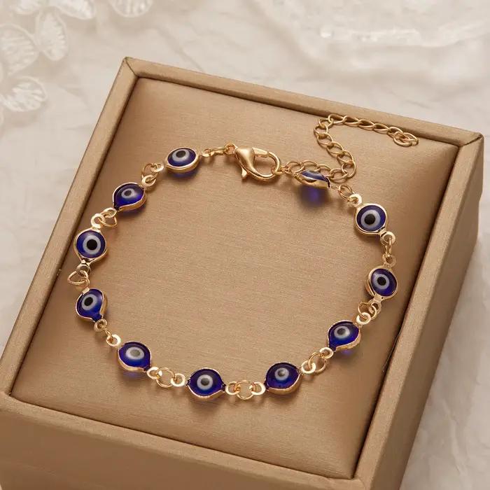 Bracelet mauvais œil bleu turc pour femmes et hommes, coloré, rouge, bleu, œil de dinde, perles métalliques réglables, bijoux de richesse porte-bonheur