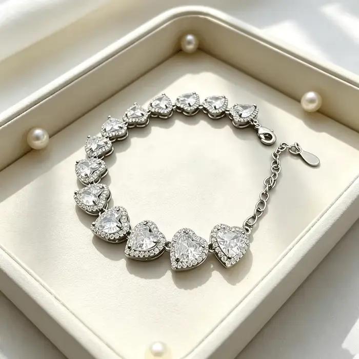 Bracelet chaîne tennis tendance en zircon cœur plaqué or, élégant, pour le quotidien et les fêtes, cadeau pour femme, fille, adolescente