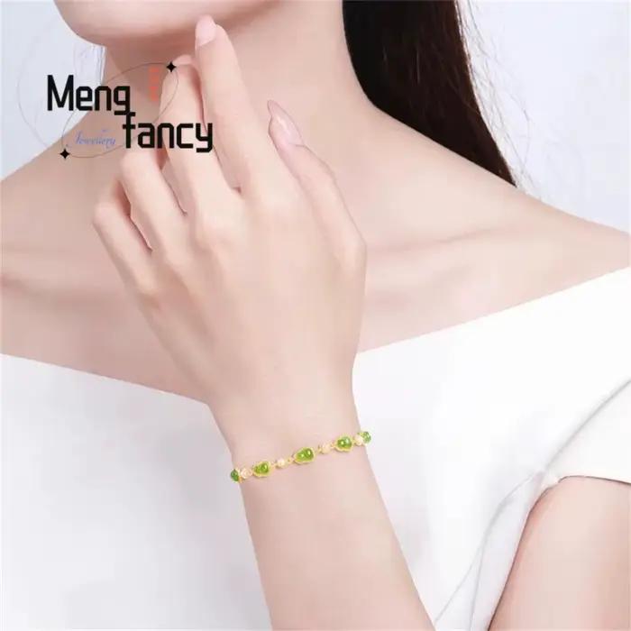 Bracelet incrusté de gourde en Jade Hetian, vieux matériau naturel, en argent S925, bijoux à la mode de haute qualité, cadeau de vacances populaire de luxe pour Couple