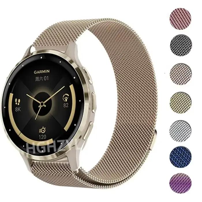 Bracelet en métal pour montre Garmin Vivoactive 5 4 3, Garmin Venu 3 3s 2plus Forerunner 245 255s 265s, boucle milanaise