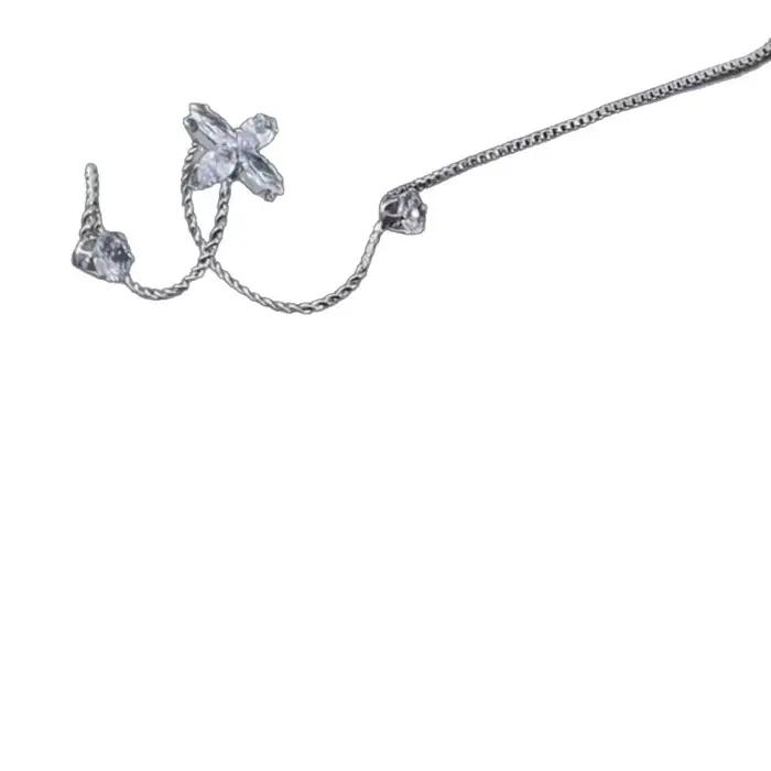Bracelet-bague intégré en zircon avec pampilles, style floral, bijou de mode féminin, décoration de main, style chic et décontracté, luxe