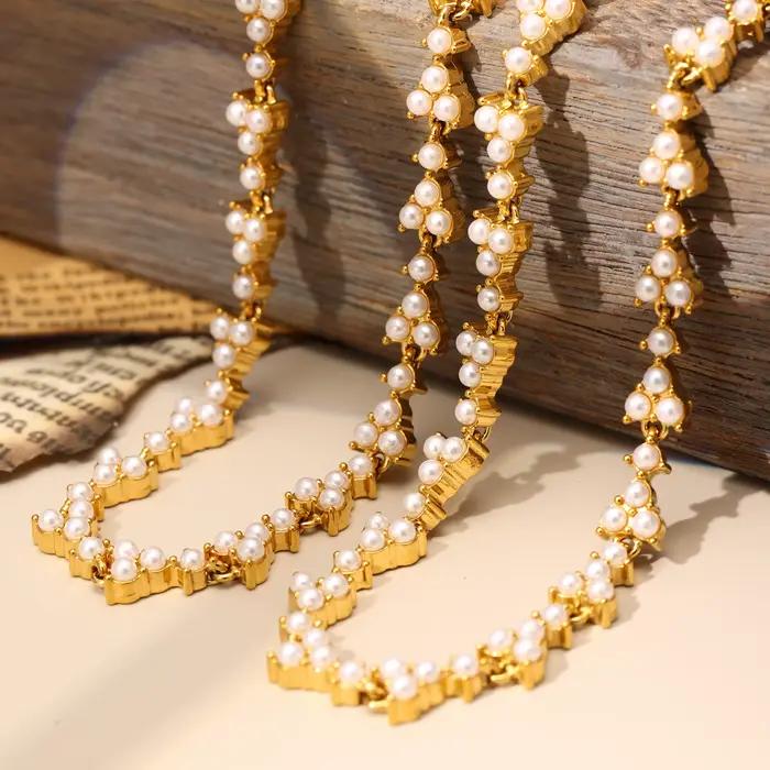 Collier et Bracelet en acier inoxydable pour femmes, avec perles de coquillage, plaqué or 18 carats, bijoux de luxe pour femmes