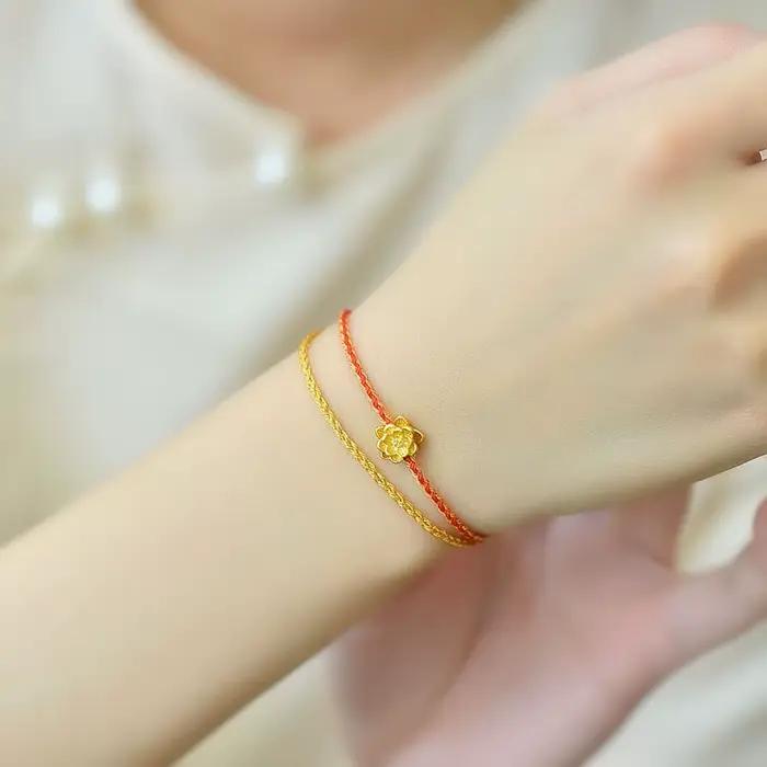 Bracelet en Corde Annie Rouge Tissé à la Main, Charmant, Plaqué Or, Style INS, Accessoire de Conception de Niche, pour Femme