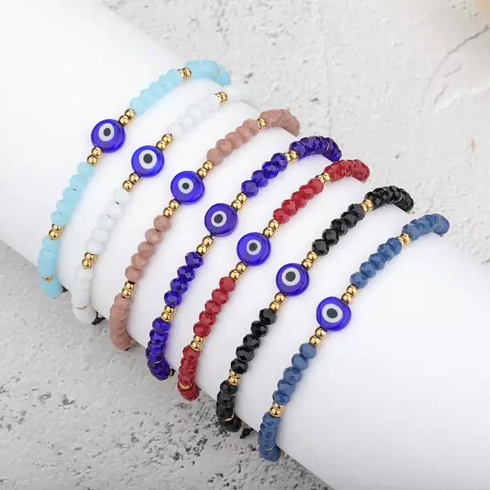Ensembles de bracelets turcs anti-mal avec perles en résine et cristaux colorés, chaîne en corde, breloques œil porte-bonheur pour couples, bracelets pour hommes et femmes, bijoux de charme