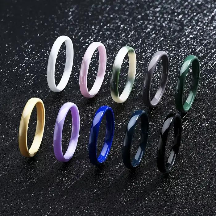 Bague en céramique empilable ultra-fine de 3 mm pour femme, minimaliste, unie, alliance, noir, blanc, rose, vert, bague de promesse, hypoallergénique