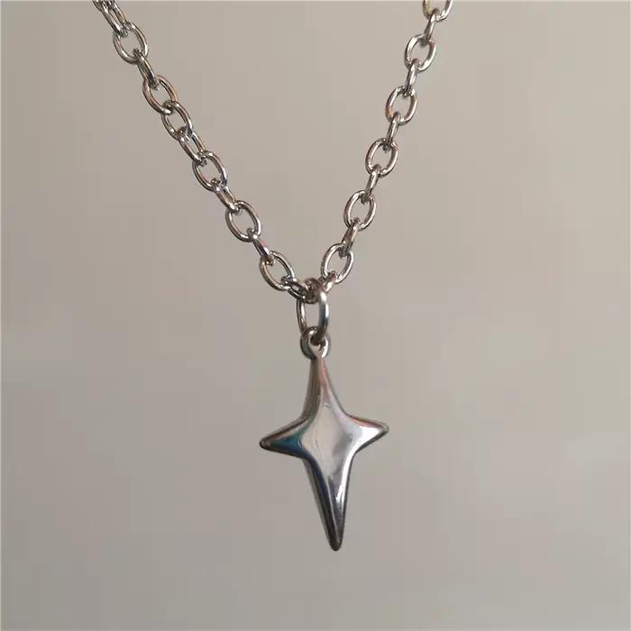 Collier Punk en acier inoxydable avec pendentif étoile et croix épaisse, accessoires simples à la mode pour hommes et femmes, bijoux