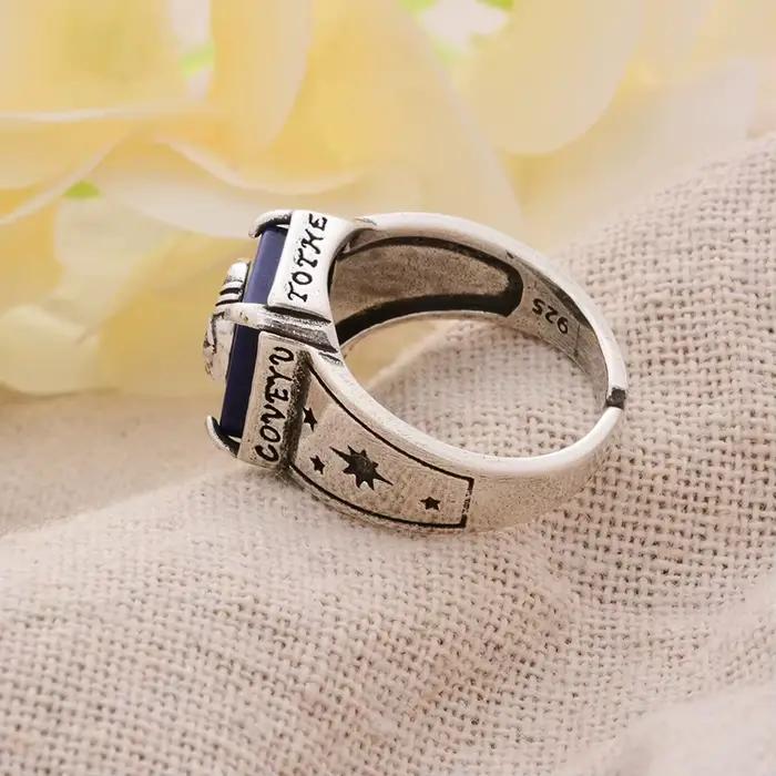 Bague élégante en pierre Lapis Lazuli pour femmes, Design de lune, rétro thaïlandais, argent, bijoux pour femmes, cadeaux, ne se décolore pas, nouvelle collection 2023
