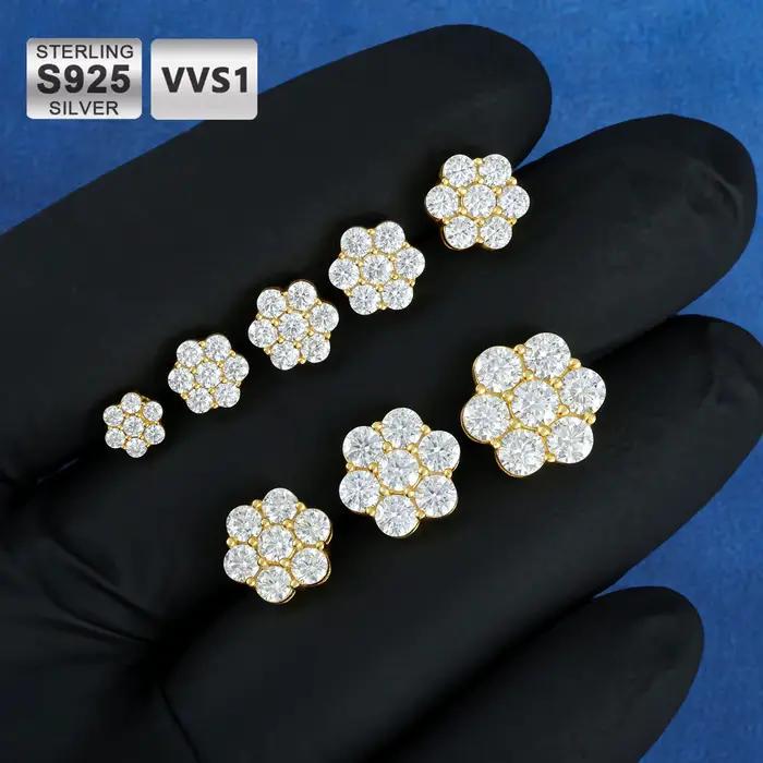 ICEBLING Promotion Boucles d'oreilles clous en argent sterling 925 avec moissanite VVS motif floral, cadeau de luxe, test diamant réussi, bijoux pour femme