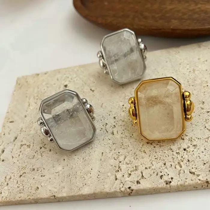 Europe Vintage or argent cristal large grand anneau femmes luxe bijoux accessoires tendance