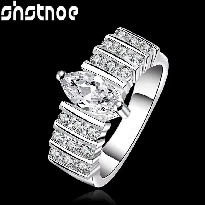 Bague de mariage ronde en argent sterling 925 incrustée de zircon ovale, accessoires de luxe nobles pour couples, pour femmes, mode et soirées