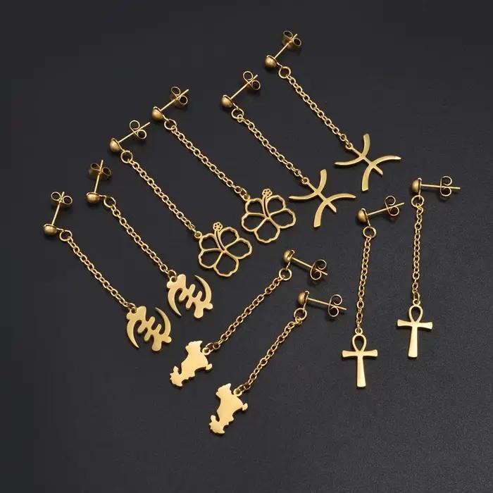 Berbères Kabyle Style Amazigh, Mayotte, fleurs d'hibiscus, symboles égyptiens anciens africains Ankh Gye Nyame boucles d'oreilles bijoux @ 515962