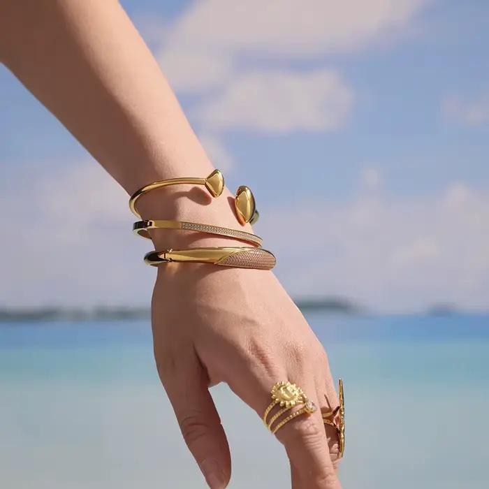 Bracelet en acier inoxydable plaqué or avec zircon blanc rose 5A pour femmes, bijoux de luxe imperméables, cadeau