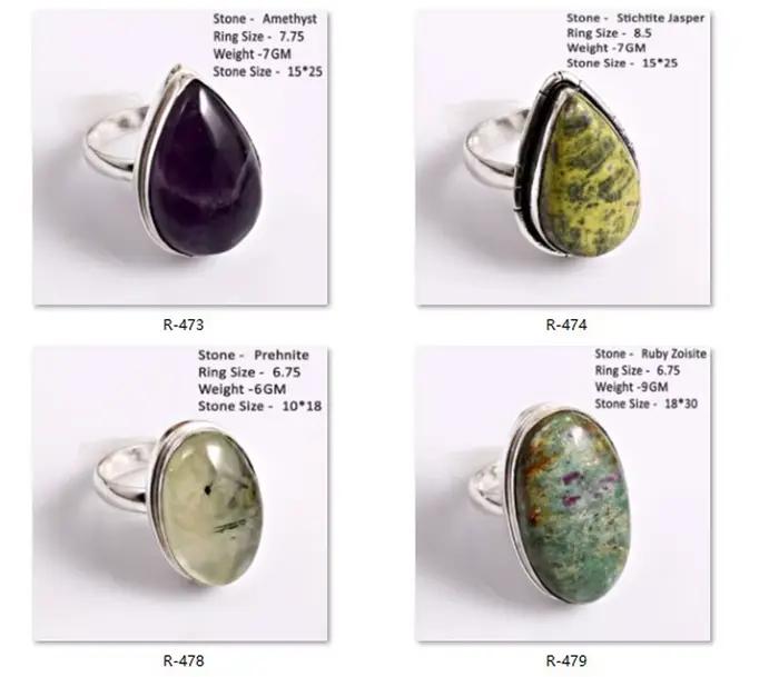 Bague en Amazonite, Agate, Charoite, Labradorite, Ambre et Améthyste authentiques, taille inférieure à 8