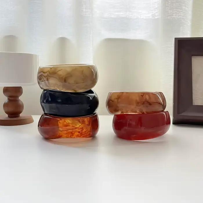 Nouveau Bracelet Manchette en Résine Large Irrégulier Épais Géométrique Effet Marbré Exagéré Massif Cadeaux