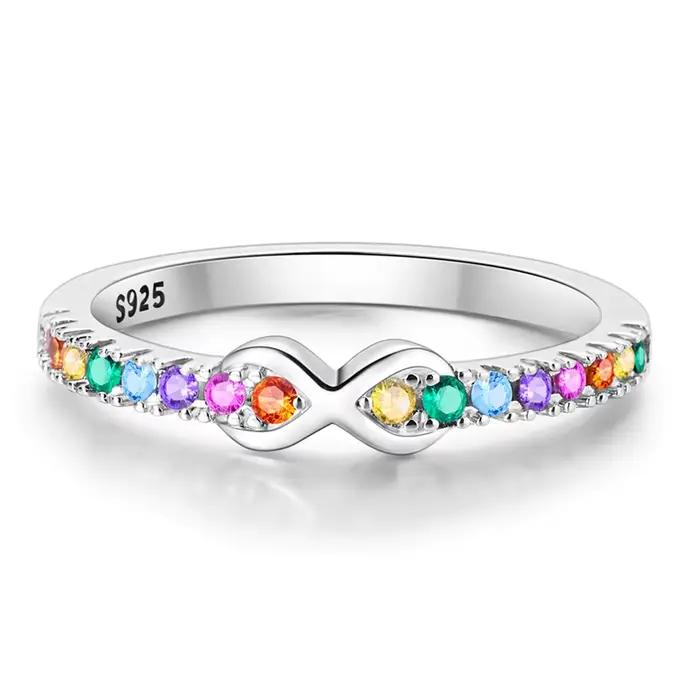Bagues originales en argent Sterling 925, couleur arc-en-ciel, bagues en Zircon infini pour femmes et filles, bijoux cadeaux d'anniversaire