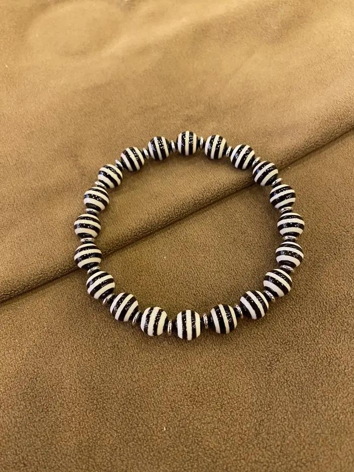 Bracelet en agate rayée noir et blanc, style tibétain