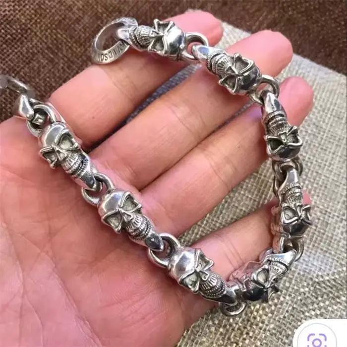 Bracelet de luxe tibétain en argent pour hommes et femmes, crâne de bénédiction de dieu, porte-bonheur, mauvais esprits, cadeau personnalisé à la mode