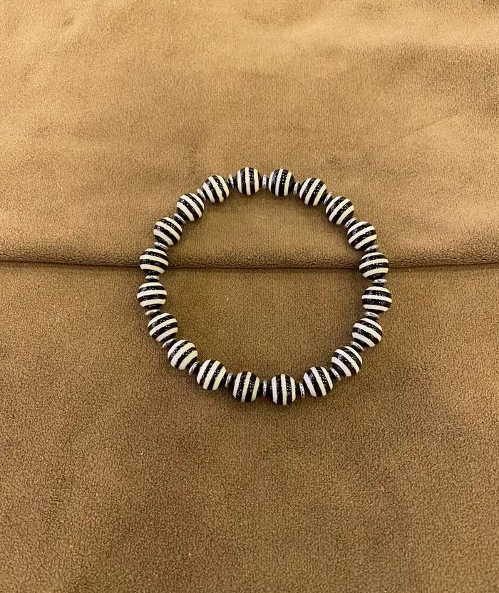Bracelet en agate rayée noir et blanc, style tibétain
