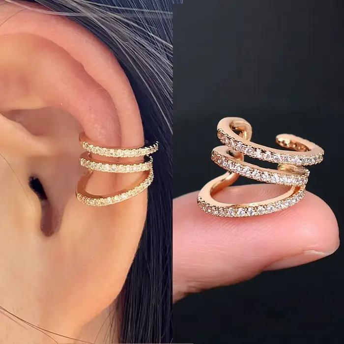 Boucle d'oreille à Clip en cristal CZ, 1 pièce, manchette d'oreille en feuille sans Piercing, Helix Cartilage, Clip d'oreille pour femmes et adolescentes, bijoux de fête
