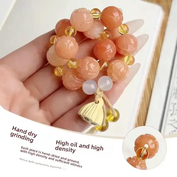Duobao – Bracelet porte-bonheur en forme de Lotus sculpté pour hommes et femmes, poignet riche en fleur de Lotus, corde à main naturelle Bodhi, bijoux portables