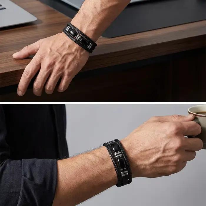 Bracelet à breloques classique pour hommes, pierre naturelle, œil de tigre, obsidienne, boucle magnétique, en cuir, bijoux cadeau pour hommes