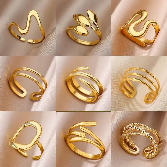 Bagues en acier inoxydable 316L pour femmes, couleur or, anneau ouvert géométrique multicouche, Vintage, étanche, bijoux esthétiques de mariage, cadeau