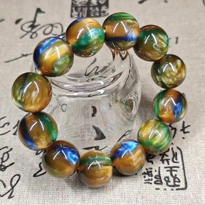 Bracelet de perles rondes jaunes pour hommes et femmes, grand cordon, modèle aléatoire, document