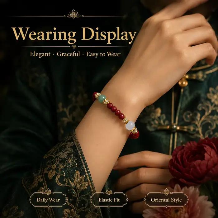 Bracelet extensible DIY en perles parfumées naturelles faites à la main, 8 mm, perles rouges avec accent couleur jade, bijoux pour femmes et hommes, cadeau