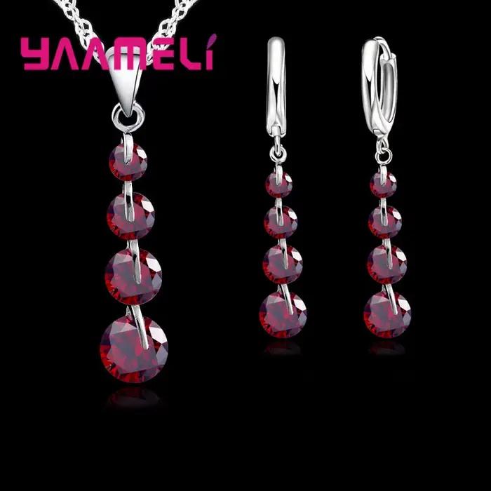 Ensembles de bijoux exquis en argent regardé 925 pour patients, style long, cristal autrichien, colliers et boucles d'oreilles, accessoire de mariage