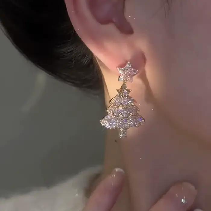 Arbre de noël Zircon cristal étoile boucles d'oreilles pour les femmes balancent fête de noël mode bijoux cadeau