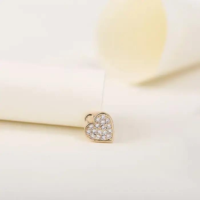 Accessoires de bijoux en laiton plaqué or 14 carats, breloques en forme de cœur, haute qualité, bricolage, 4 pièces, 8*10mm