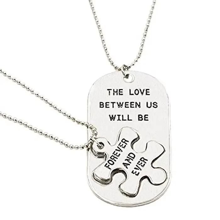Collier de lettres de puzzle d'amour entre nous, bijoux de couple, cadeau pour amoureux, petit ami, petite amie, 1 paire