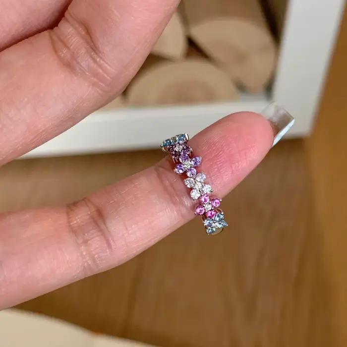Bagues en cristal coloré de luxe pour femmes, style doux, argent 925 incrusté de diamants, mode et haut de gamme, bijoux réglables
