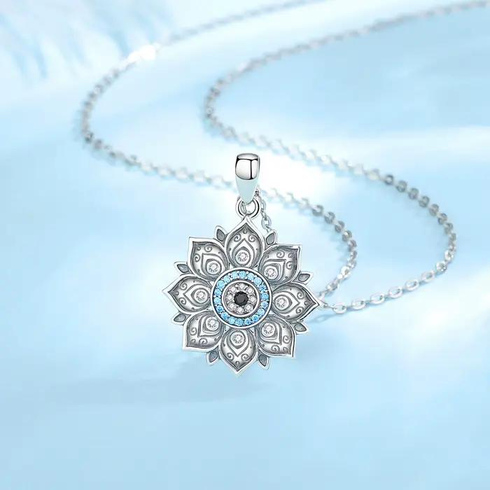 Eudora – collier en argent Sterling 925 pour homme et femme, pendentif Vintage en forme de fleur de Lotus, œil maléfique, bijou de personnalité, cadeau