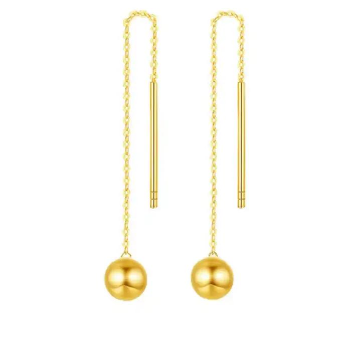Boucles d'oreilles pompon à bulles en or rose véritable 18 carats pour femmes, bijoux fins, boule de perles, ligne, cadeau d'anniversaire, m750