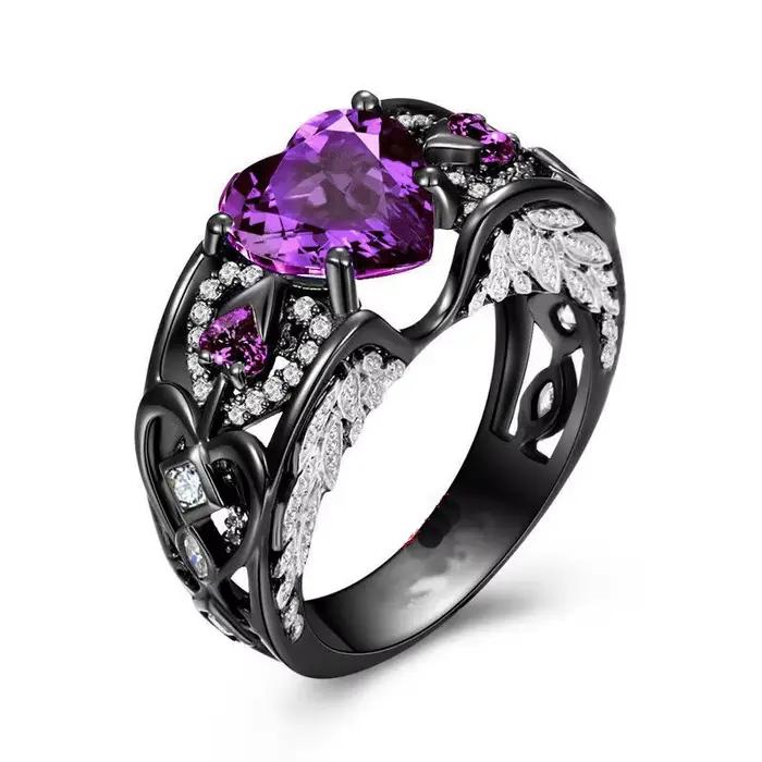 Bague personnelle en forme d'ailes d'ange en forme de cœur, en argent Sterling 925, pierre de naissance, pour fête de mariage, pour femmes et hommes, bijoux cadeau