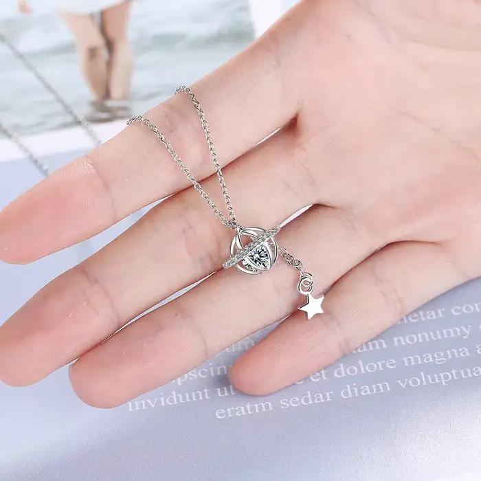 Collier pendentif planète cosmique en argent Sterling S925 pour femmes (40cm + 3.5cm), livraison gratuite sur bijoux de luxe