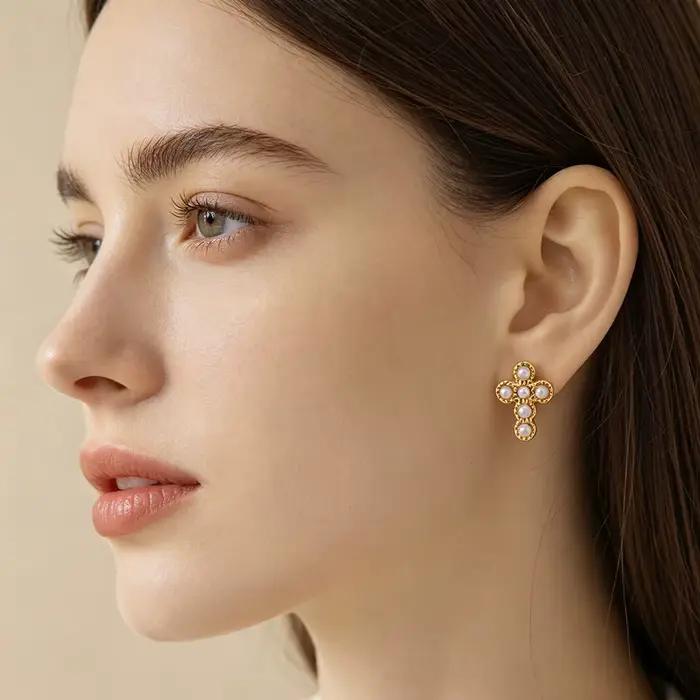 Lokaer – boucles d'oreilles Vintage en perles délicates et zircone cubique, bijoux classiques plaqués or pour femmes, imperméables, E26082