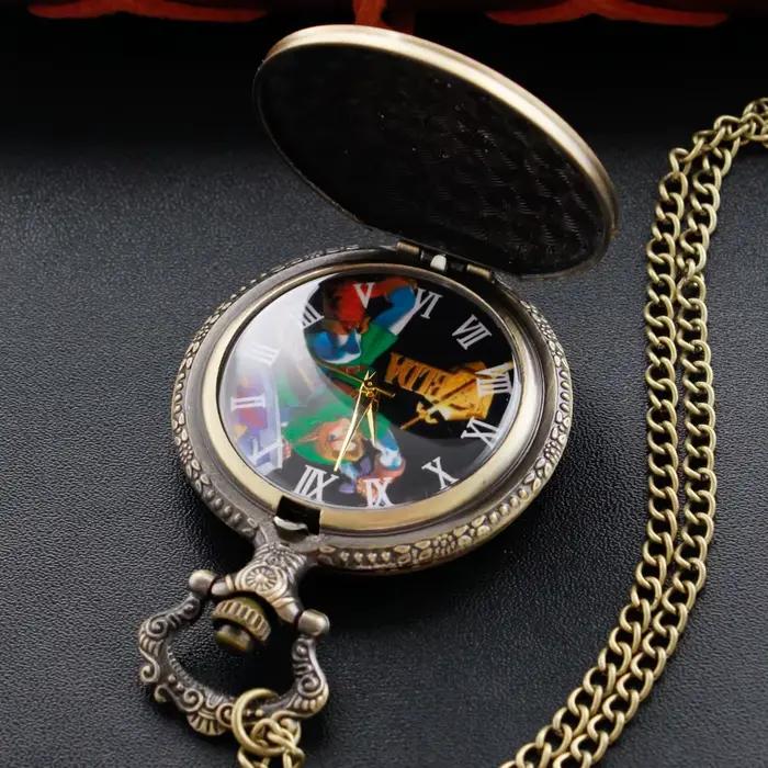 Zelda pierre épéiste Vintage Bronze Quartz montre de poche avec chaîne pendentif collier bibelots Festivals vacances meilleur cadeau