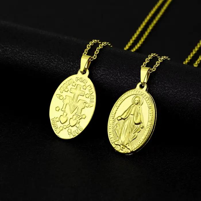 Collier pendentif vierge marie pour femmes et hommes, amulette religieuse chrétienne, bijoux en acier inoxydable, cadeau