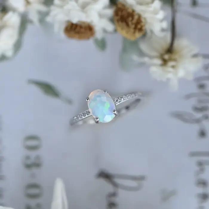 ITSMOS – bague en opale à facettes naturelles, en argent Sterling S925, pavé de CZ, ovale, bijoux délicats, bandes élégantes, cadeau pour femmes